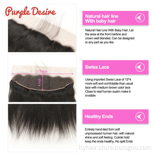 Straight Hair Bundles with Frontal 3 Pcs Human Hair Bundles with Closure Brazilian Hair Weave Ear To Ear Lace Frontal Closure